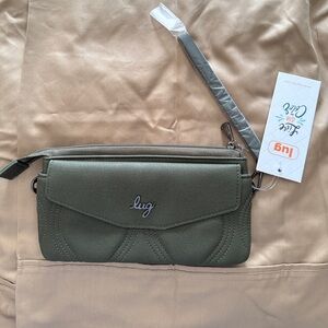 Lug Blitz Matte Luxe VL RFID Wristlet Compact Wallet Olive Green NWT